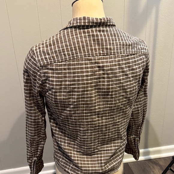 John Varvatos Men’s Medium Taupe Plaid Frayed Button-Down Shirt - Picture 4 of 6